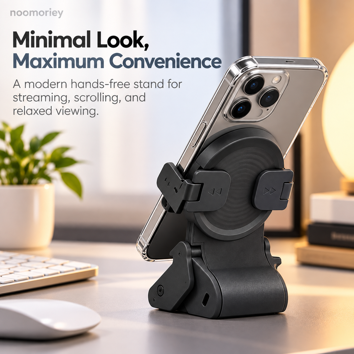 Hands-Free Phone Stand with Scroll Remote – Adjustable Folding Phone Holder for Bedside, Desk & Everyday Viewing