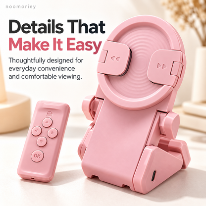 Hands-Free Phone Stand with Scroll Remote – Adjustable Folding Phone Holder for Bedside, Desk & Everyday Viewing