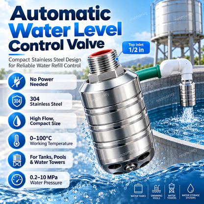 💧 Automatic Water Level Control Valve – 304 Stainless Steel No-Electricity Water Tank Refill Valve, 1/2" Threaded Inlet