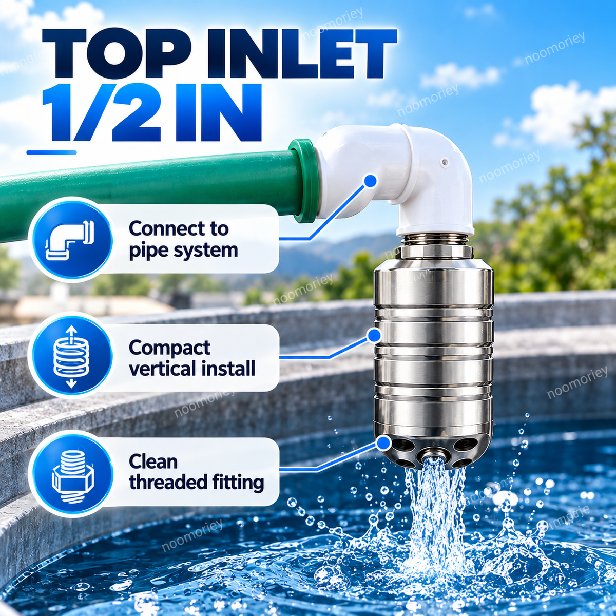 💧 Automatic Water Level Control Valve – 304 Stainless Steel No-Electricity Water Tank Refill Valve, 1/2" Threaded Inlet