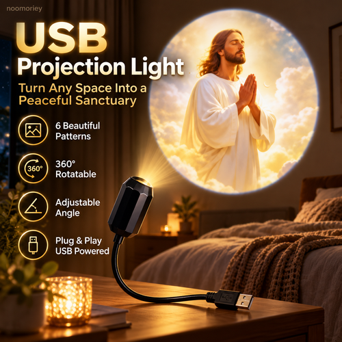 ✝️ Jesus Projection Light – 6 Faith-Inspired Patterns, 360° Rotating USB Wall Projector for Bedroom & Prayer Room
