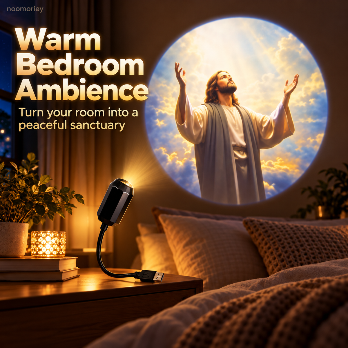 ✝️ Jesus Projection Light – 6 Faith-Inspired Patterns, 360° Rotating USB Wall Projector for Bedroom & Prayer Room