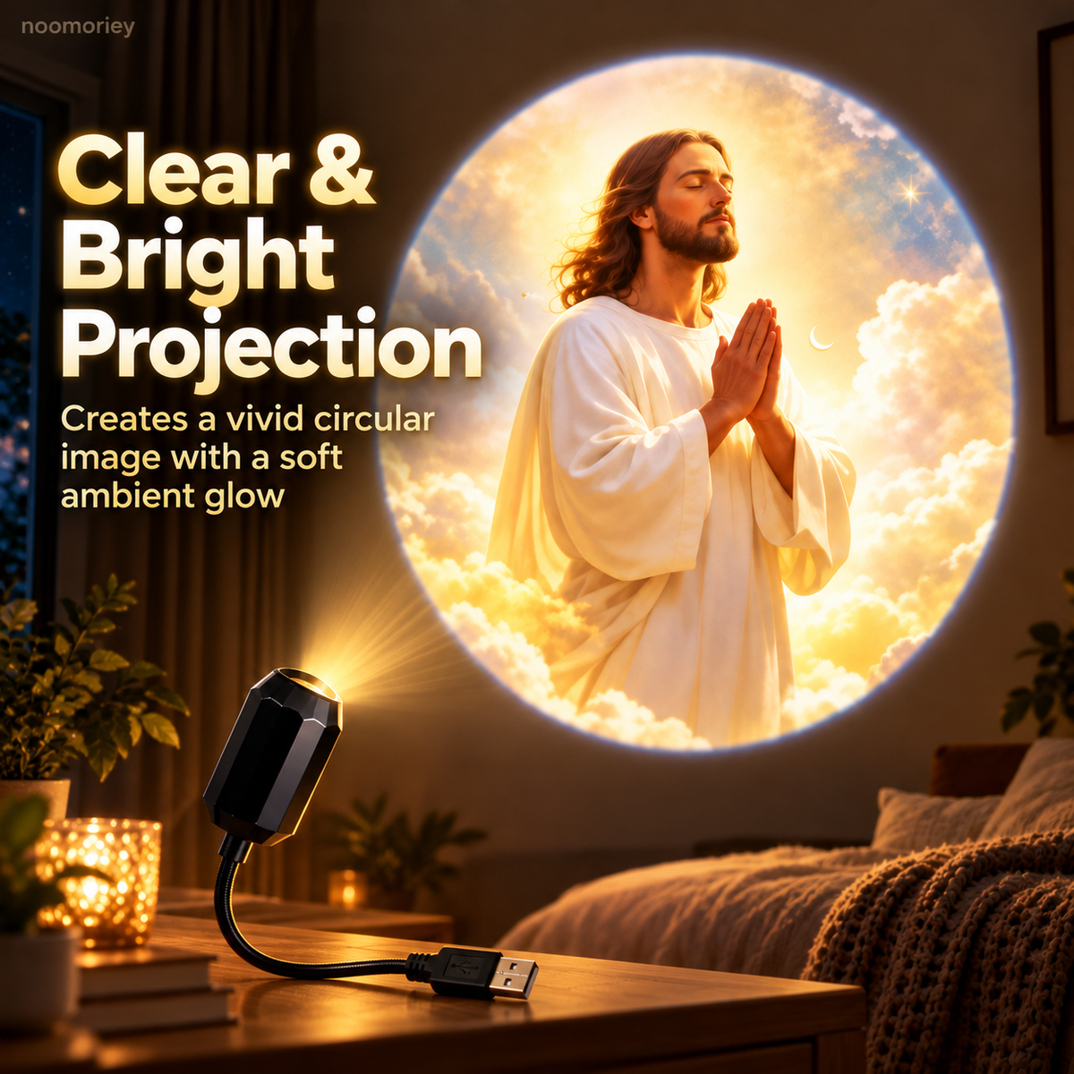 ✝️ Jesus Projection Light – 6 Faith-Inspired Patterns, 360° Rotating USB Wall Projector for Bedroom & Prayer Room