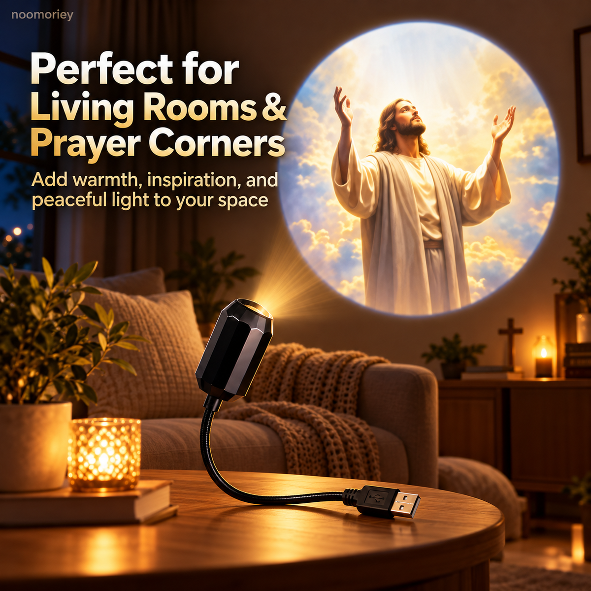 ✝️ Jesus Projection Light – 6 Faith-Inspired Patterns, 360° Rotating USB Wall Projector for Bedroom & Prayer Room