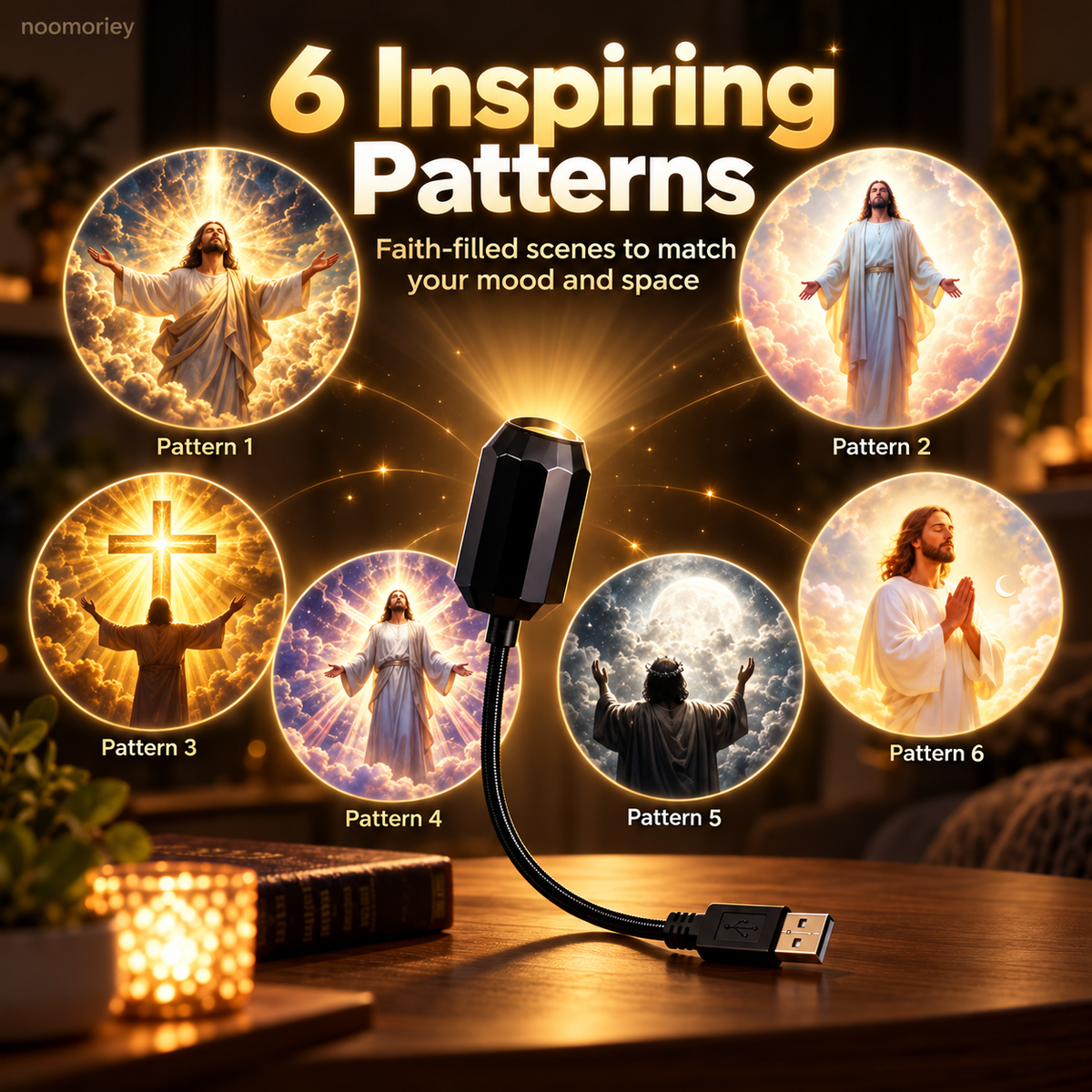 ✝️ Jesus Projection Light – 6 Faith-Inspired Patterns, 360° Rotating USB Wall Projector for Bedroom & Prayer Room
