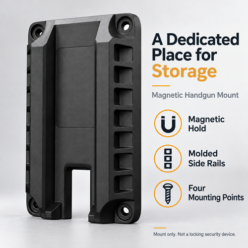 🧲 Magnetic Handgun Mount – Black Storage Holder with Raised Side Rails