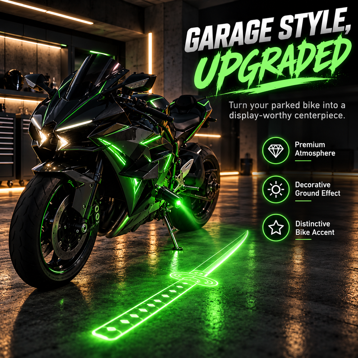 ⚔️ Neon Katana Motorcycle Ground Projection Light – Eye-Catching LED Sword Effect for Night Riders