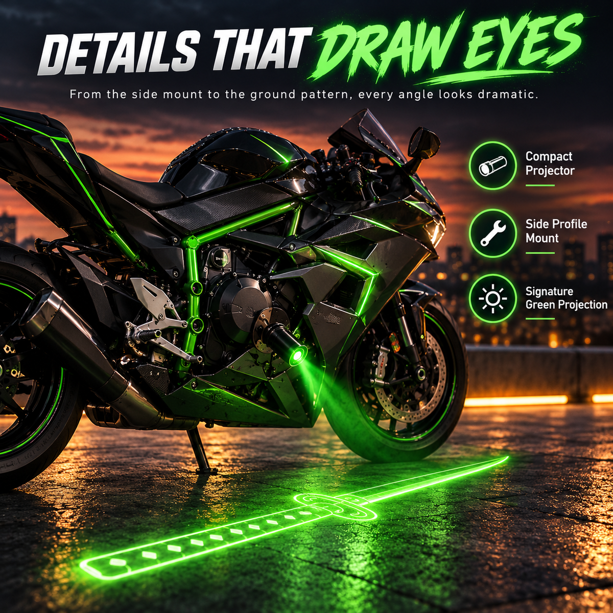 ⚔️ Neon Katana Motorcycle Ground Projection Light – Eye-Catching LED Sword Effect for Night Riders