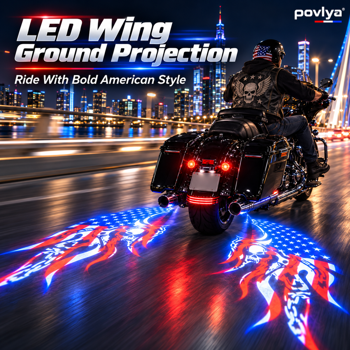 🔥 American Flag Motorcycle Wing Lights 🏍️ Bold USA Custom Projection