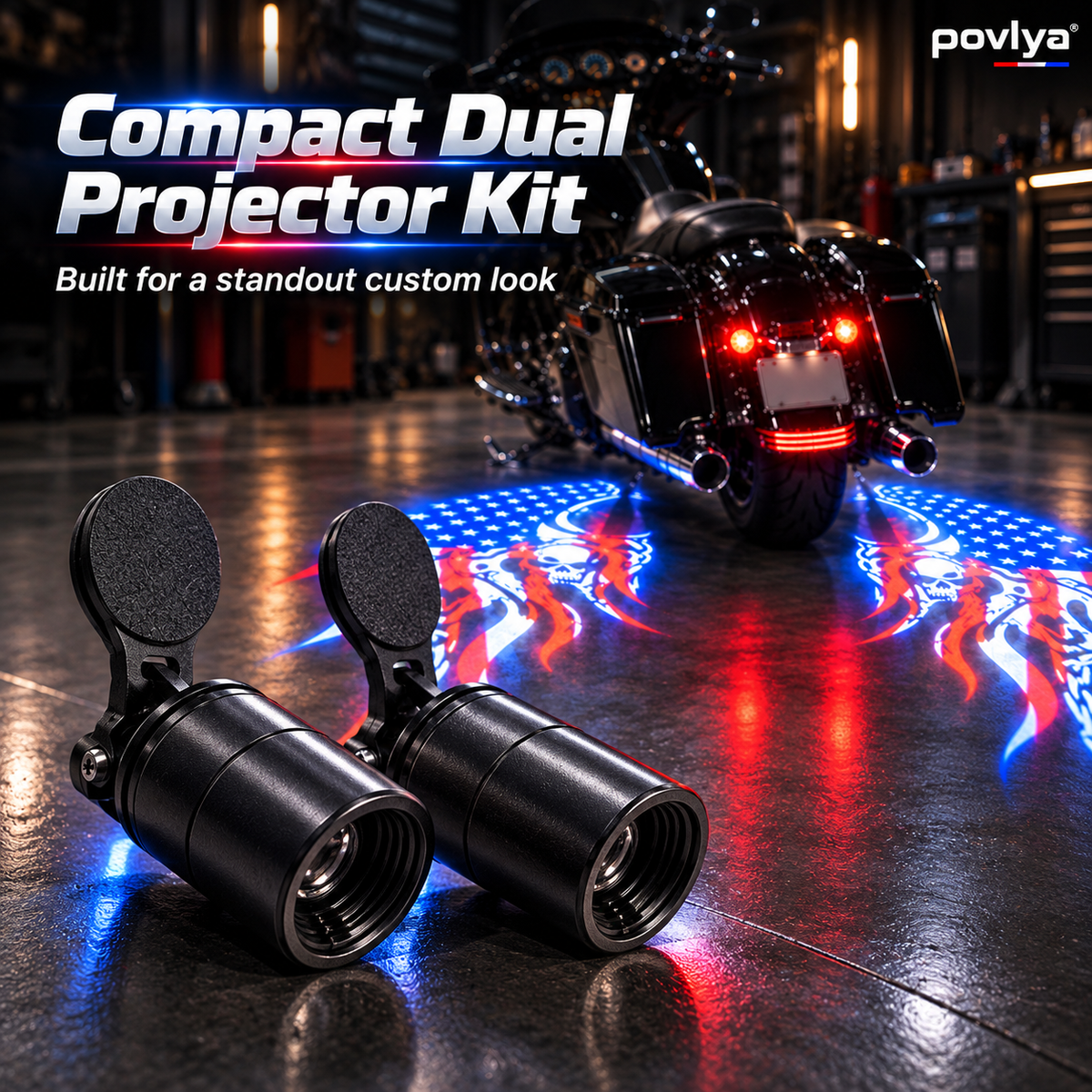 🔥 American Flag Motorcycle Wing Lights 🏍️ Bold USA Custom Projection