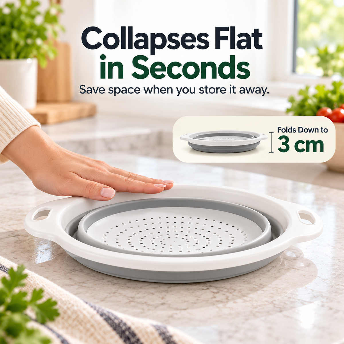 🥗 3-Piece Collapsible Colander Set – Foldable Space-Saving Kitchen Strainers