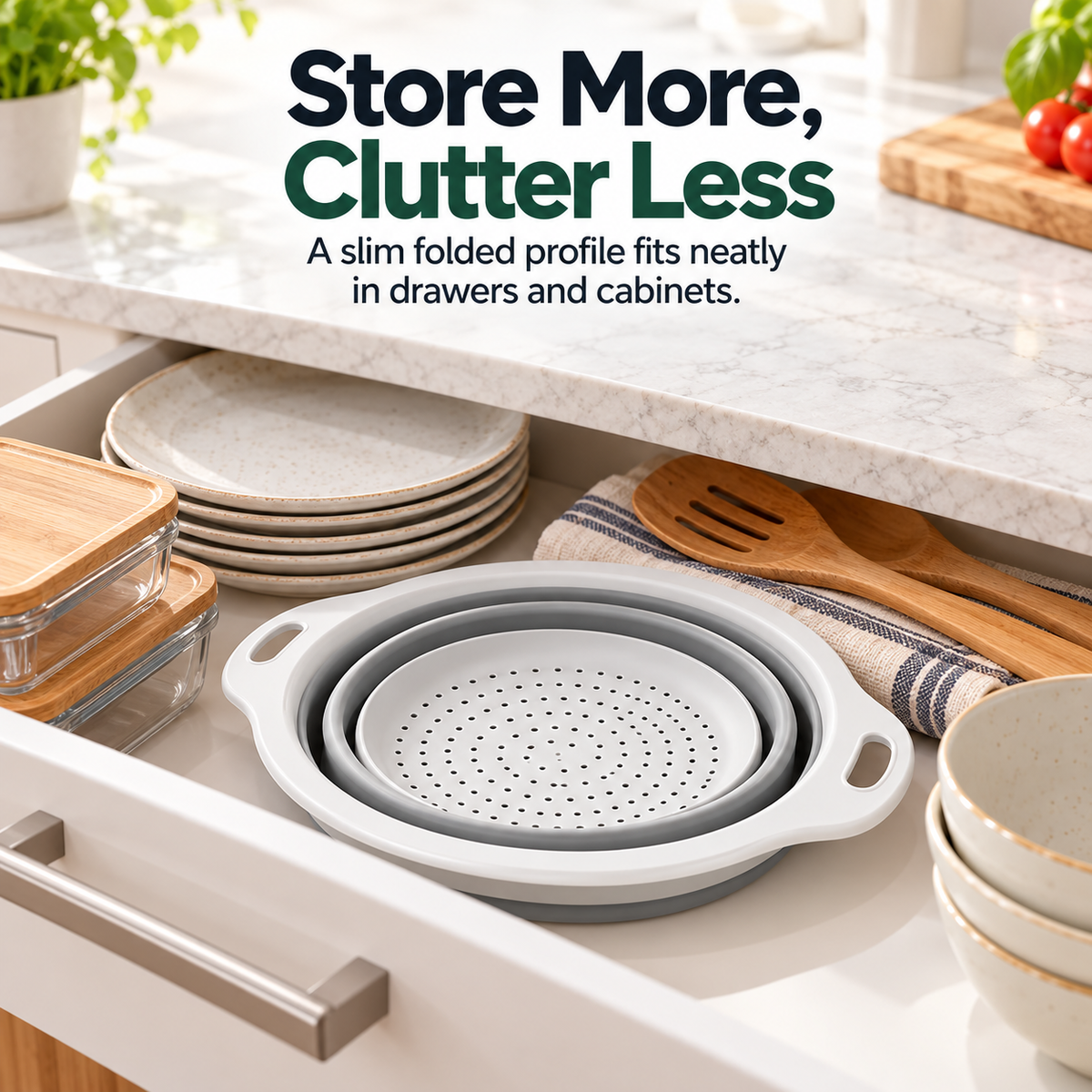 🥗 3-Piece Collapsible Colander Set – Foldable Space-Saving Kitchen Strainers
