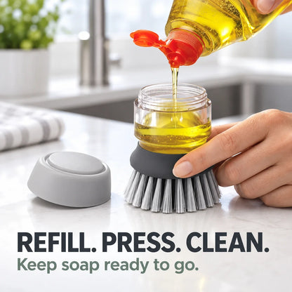 Soap Dispensing Dish Brush with Stand 🫧 Press. Scrub. Done.