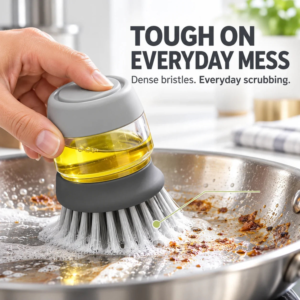 Soap Dispensing Dish Brush with Stand 🫧 Press. Scrub. Done.