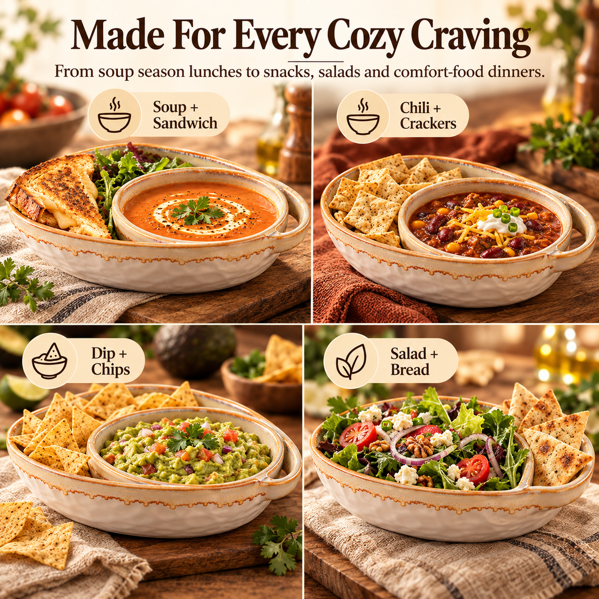 ✨ 2-in-1 Soup & Side Bowl – Cozy Meal Serving Set with Handle🥣