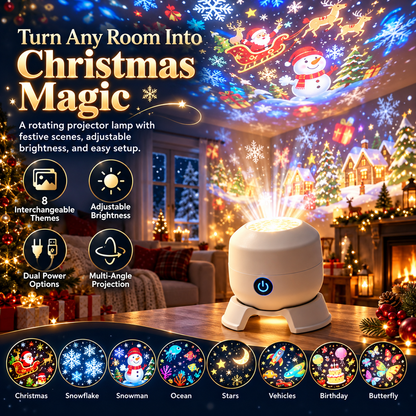 ✨Christmas Rotating Projector Light – 8 Festive Scenes🎄