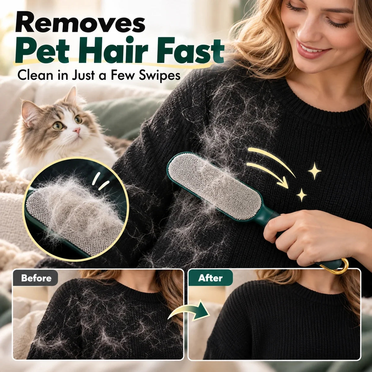 Self-Cleaning Pet Hair Remover Brush for Clothes