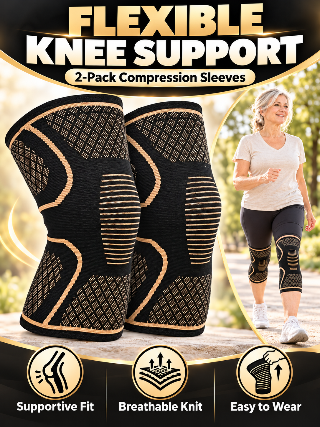 🏀 Sports Gear Deal – 2-Pack Copper Compression Knee Sleeves 💪 Breathable Anti-Slip Support for Running, Fitness & Basketball ✨