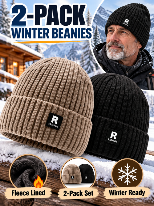 ❄️ Winter Style Deal – Men’s Thermal Knit Beanie 🧢 Thick Fleece-Lined Cuffed Hat for Cycling, Skiing & Outdoor Wear ✨