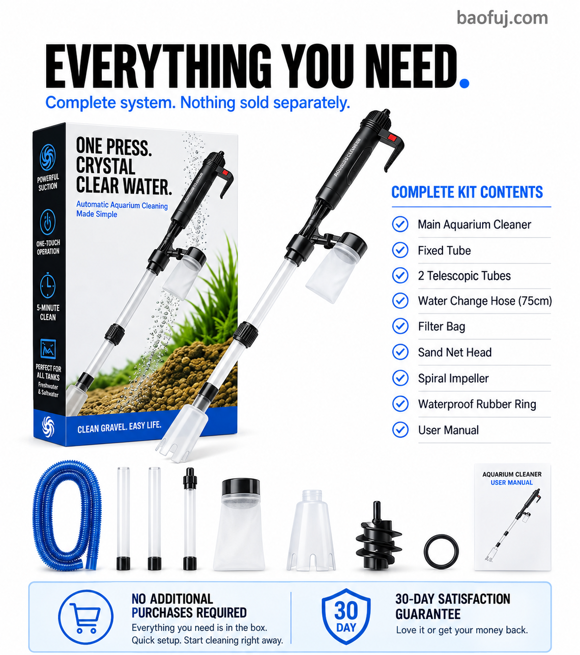 🐠50% OFF NOW! Electric Aquarium Gravel Cleaner – Powerful Suction Fish Tank Vacuum Siphon, Easy Gravel Cleaning & Water Changing, Automatic Aquarium Maintenance Tool