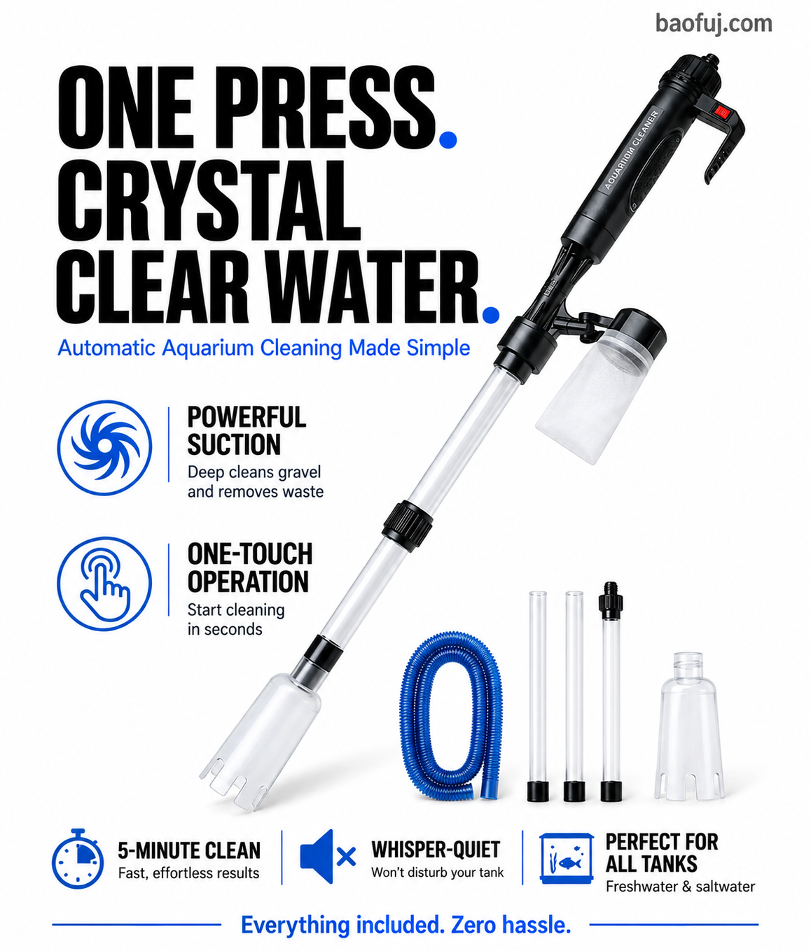 🐠50% OFF NOW! Electric Aquarium Gravel Cleaner – Powerful Suction Fish Tank Vacuum Siphon, Easy Gravel Cleaning & Water Changing, Automatic Aquarium Maintenance Tool