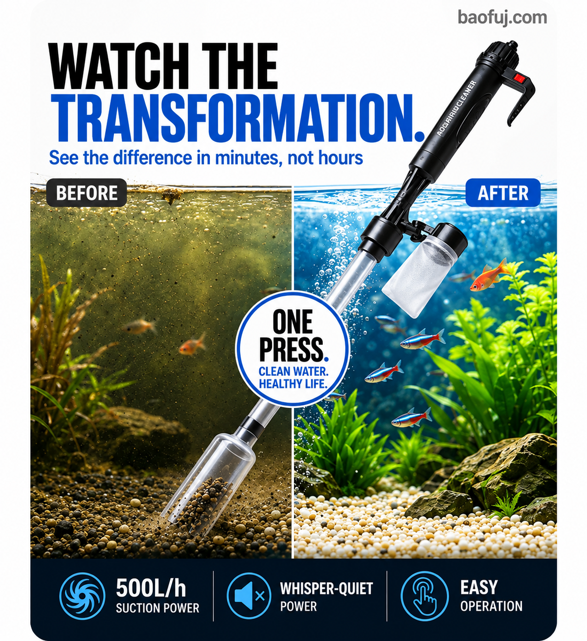 🐠50% OFF NOW! Electric Aquarium Gravel Cleaner – Powerful Suction Fish Tank Vacuum Siphon, Easy Gravel Cleaning & Water Changing, Automatic Aquarium Maintenance Tool