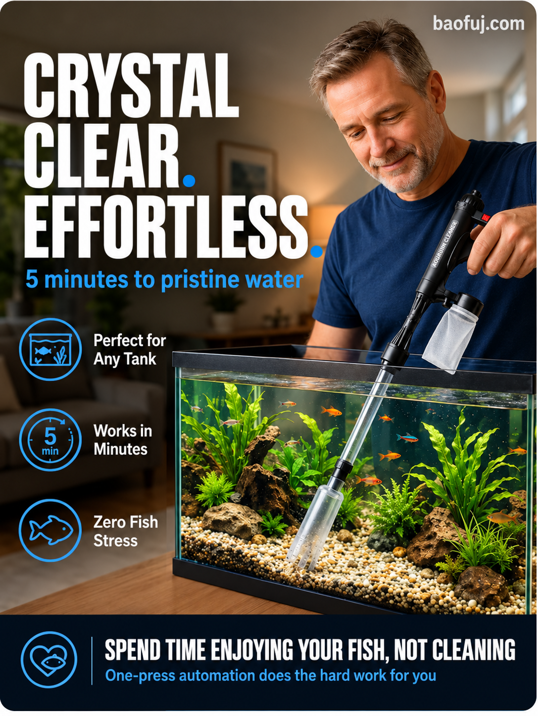 🐠50% OFF NOW! Electric Aquarium Gravel Cleaner – Powerful Suction Fish Tank Vacuum Siphon, Easy Gravel Cleaning & Water Changing, Automatic Aquarium Maintenance Tool