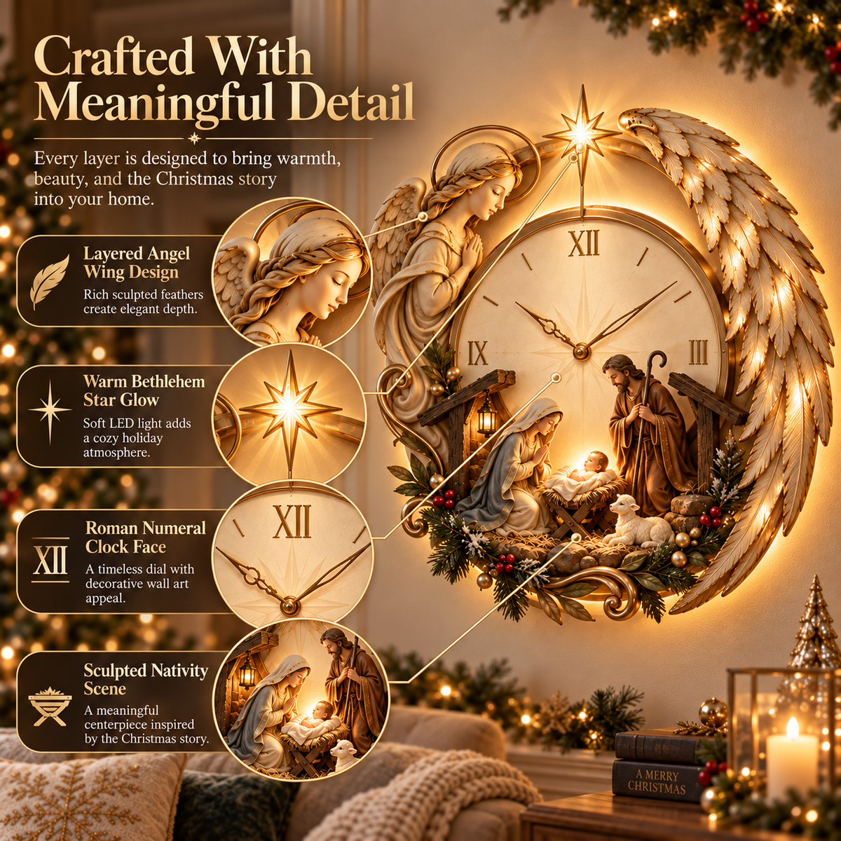 🎄⏰50% OFF - ✨ Bethlehem Angel Nativity Glow Clock