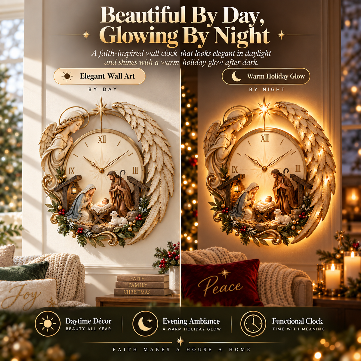 🎄⏰50% OFF - ✨ Bethlehem Angel Nativity Glow Clock