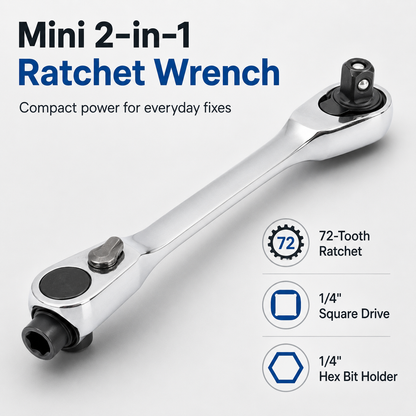 1/4 Inch Mini Double Headed Ratchet Wrench Silver 72-Tooth 5° Quick Release Drive Socket Tool