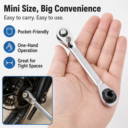 1/4 Inch Mini Double Headed Ratchet Wrench Silver 72-Tooth 5° Quick Release Drive Socket Tool