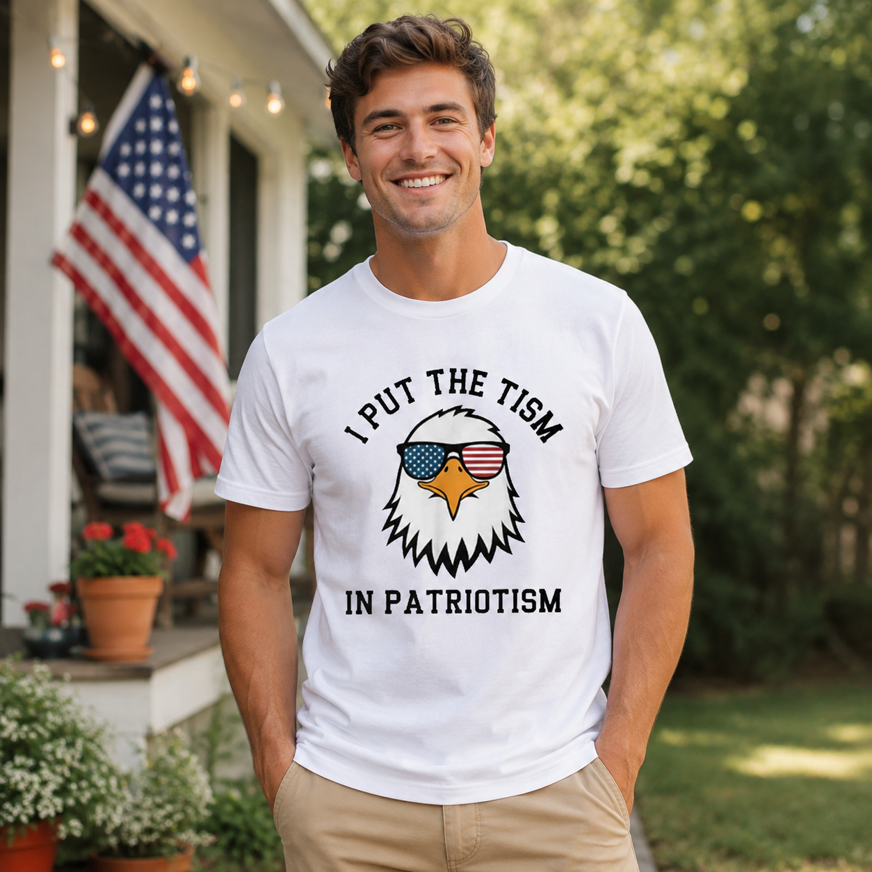 I Put The Tism in Patriotism Athletic Eagle T-Shirt