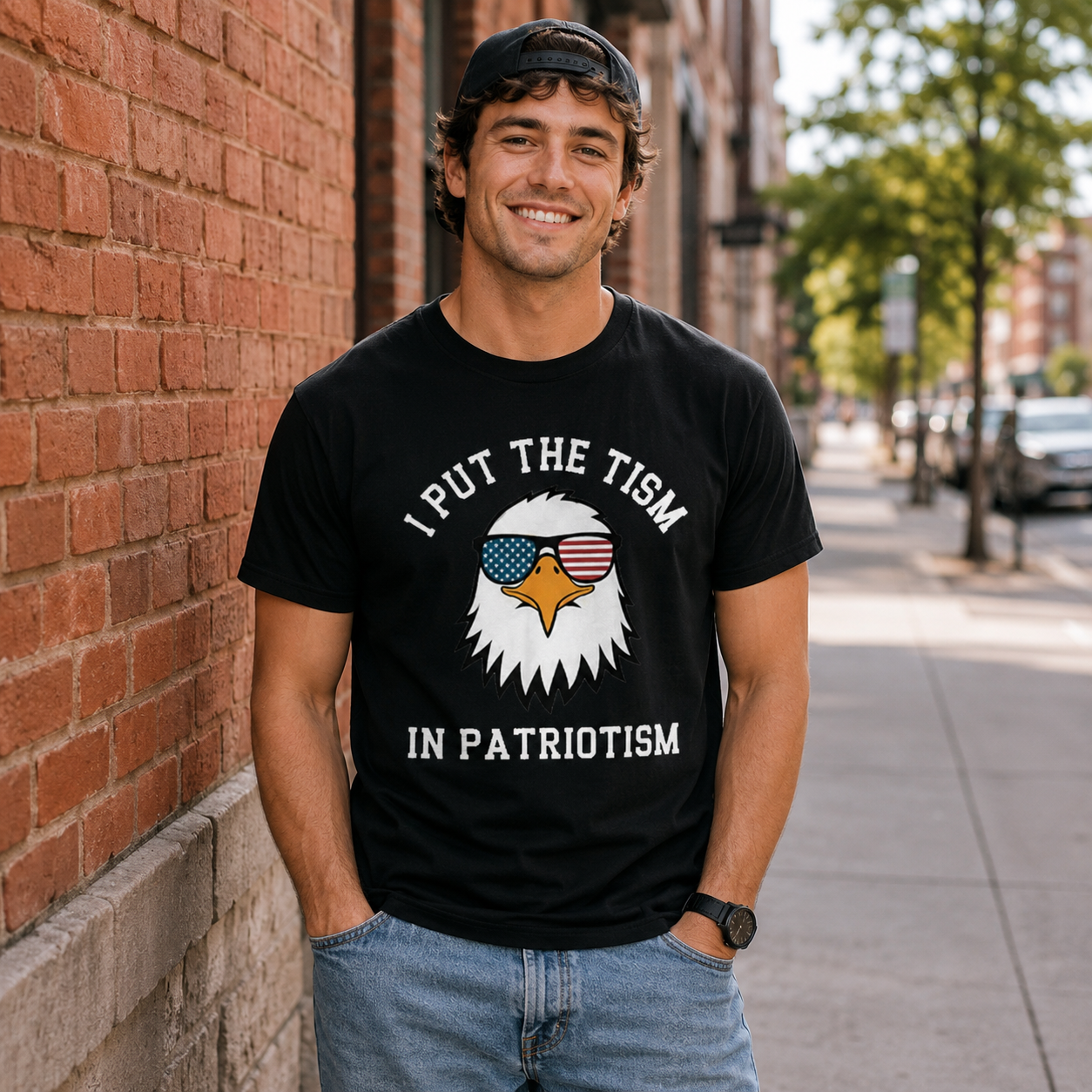 I Put The Tism in Patriotism Athletic Eagle T-Shirt