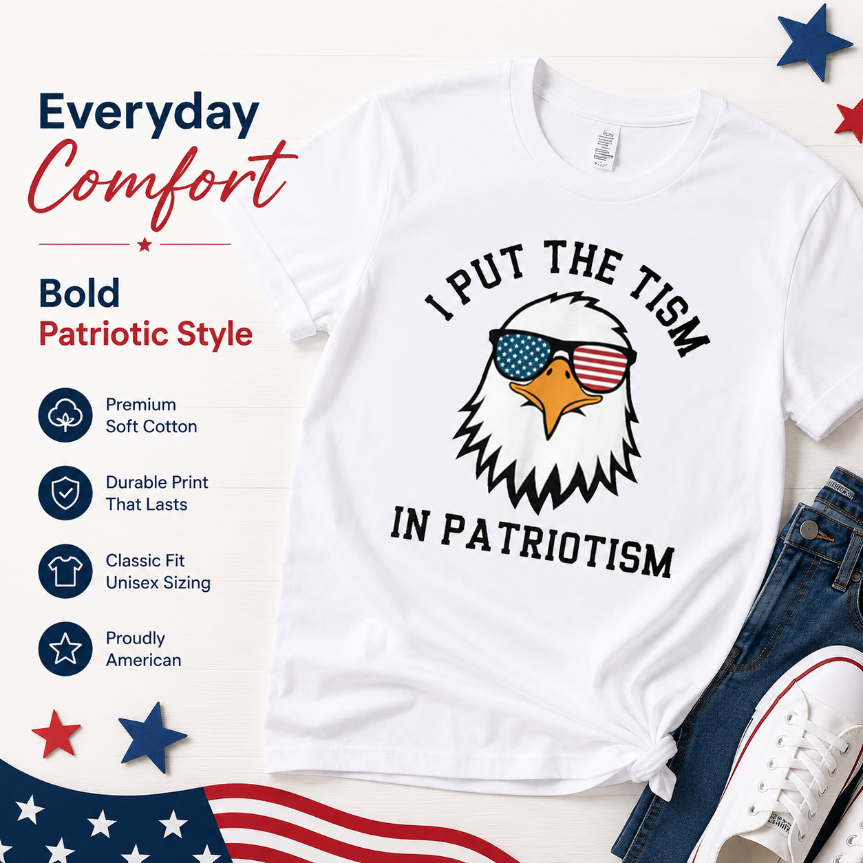 I Put The Tism in Patriotism Athletic Eagle T-Shirt
