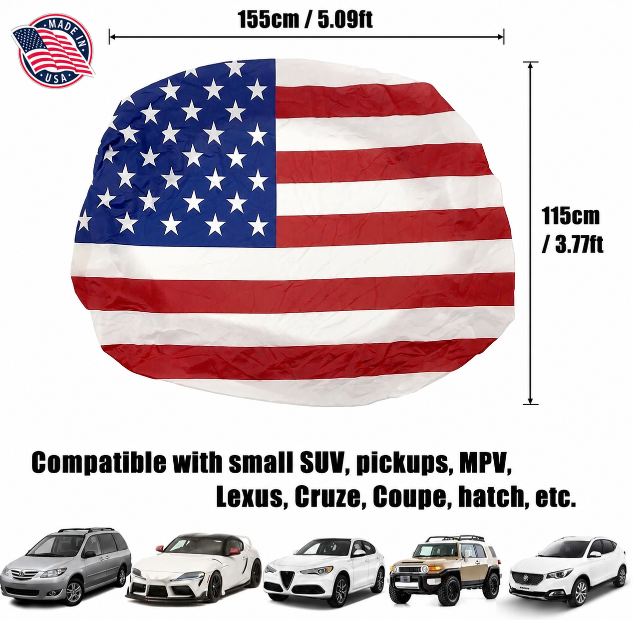 American Flag Car Hood Cover  Fits Trucks SUVs Sedans Jeep Commemorative Edition for Memorial Day Independence Day Celebrating 4th of July