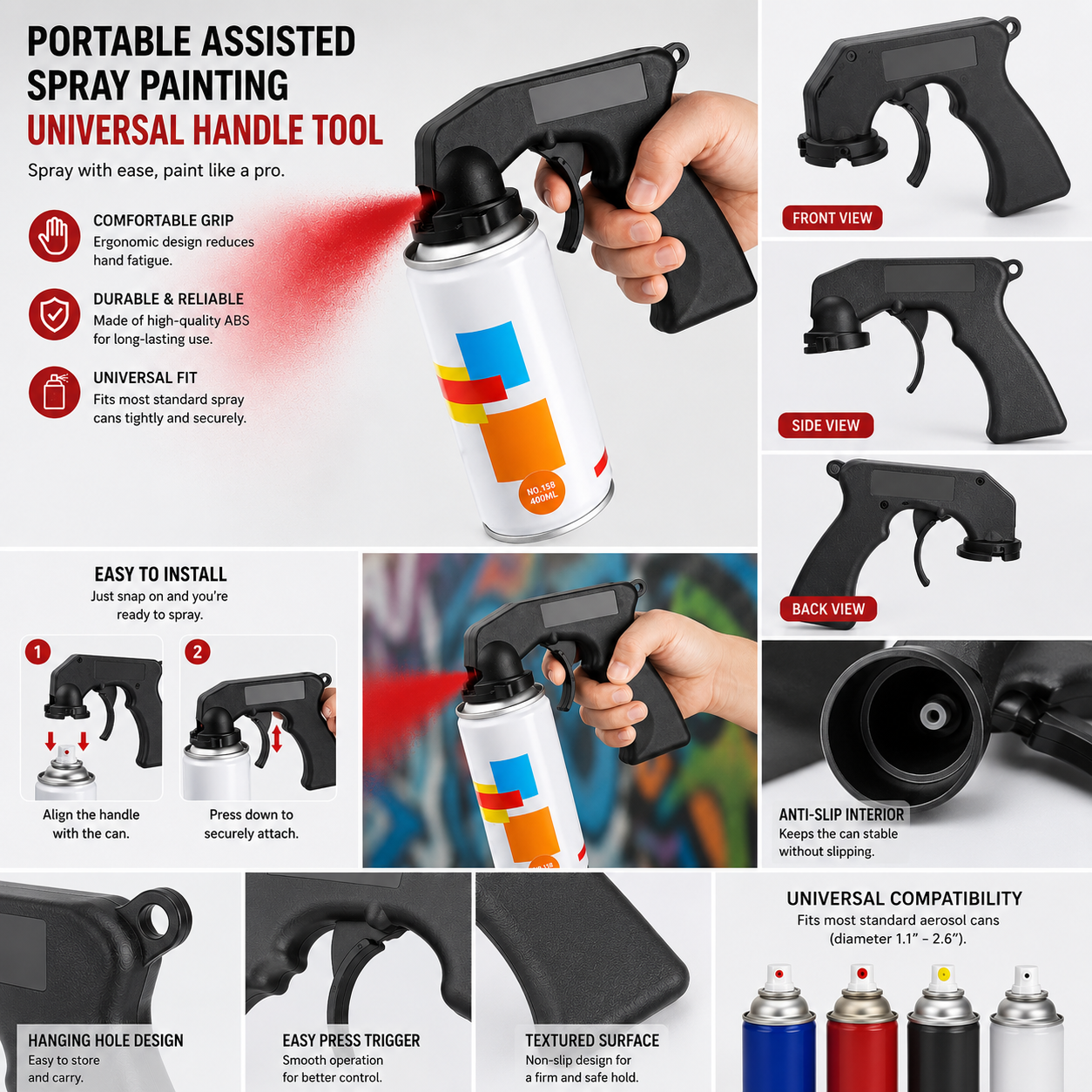 🔫Universal Professional Spray Can Handle - Ergonomic Aerosol Trigger Grip for DIY Painting, Car Refinishing, & Home Furniture Makeovers - Fits All Standard Cans