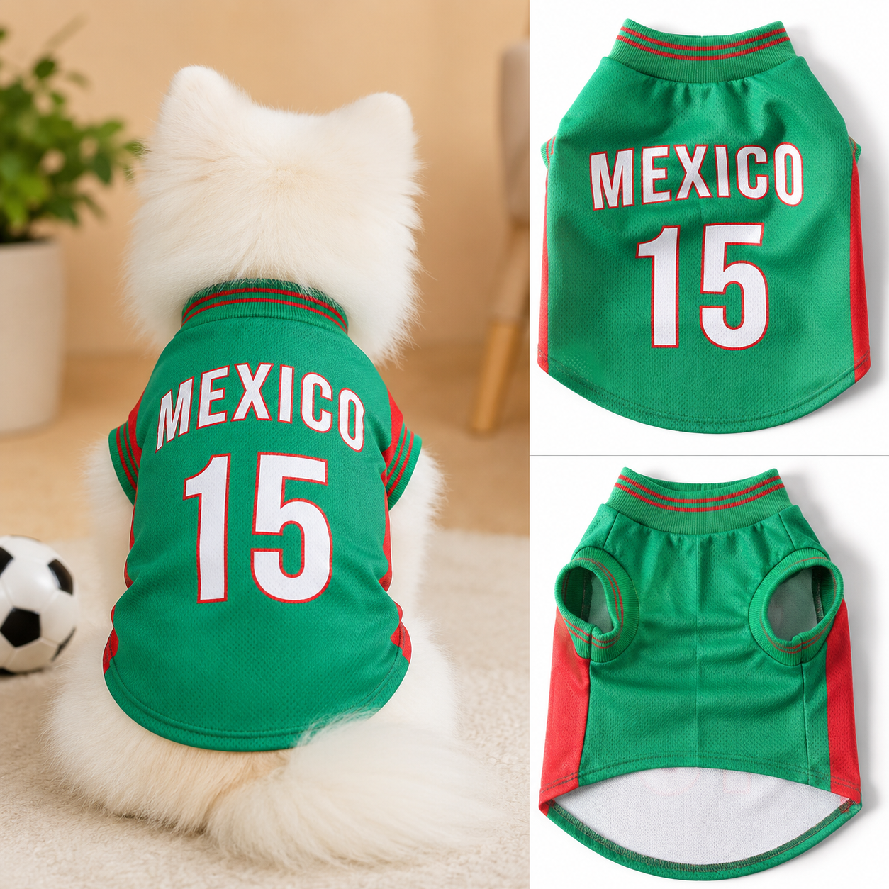World Cup National Team Pet Soccer Jersey, Breathable Mesh Sleeveless Dog Cat Football Tank Top, Mexico