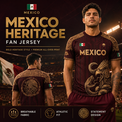 2026 Mexico Aztec Eagle Soccer Jersey – Burgundy & Gold Mexican Pride Football Shirt, Vintage Futbol Fan Tee, Unisex Short Sleeve Sports Top