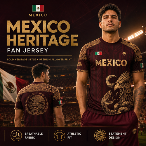 2026 Mexico Aztec Eagle Soccer Jersey – Burgundy & Gold Mexican Pride Football Shirt, Vintage Futbol Fan Tee, Unisex Short Sleeve Sports Top