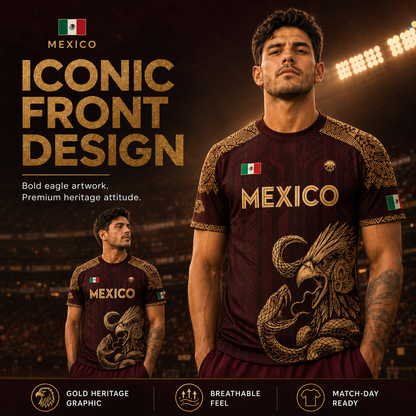 2026 Mexico Aztec Eagle Soccer Jersey – Burgundy & Gold Mexican Pride Football Shirt, Vintage Futbol Fan Tee, Unisex Short Sleeve Sports Top