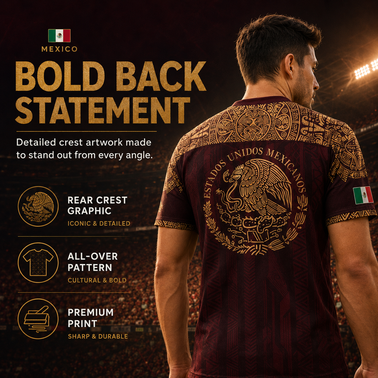 2026 Mexico Aztec Eagle Soccer Jersey – Burgundy & Gold Mexican Pride Football Shirt, Vintage Futbol Fan Tee, Unisex Short Sleeve Sports Top