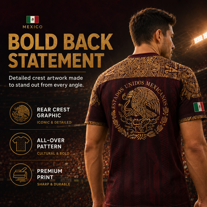 2026 Mexico Aztec Eagle Soccer Jersey – Burgundy & Gold Mexican Pride Football Shirt, Vintage Futbol Fan Tee, Unisex Short Sleeve Sports Top