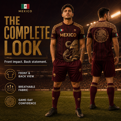 2026 Mexico Aztec Eagle Soccer Jersey – Burgundy & Gold Mexican Pride Football Shirt, Vintage Futbol Fan Tee, Unisex Short Sleeve Sports Top