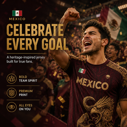 2026 Mexico Aztec Eagle Soccer Jersey – Burgundy & Gold Mexican Pride Football Shirt, Vintage Futbol Fan Tee, Unisex Short Sleeve Sports Top