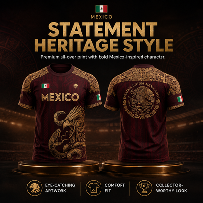 2026 Mexico Aztec Eagle Soccer Jersey – Burgundy & Gold Mexican Pride Football Shirt, Vintage Futbol Fan Tee, Unisex Short Sleeve Sports Top