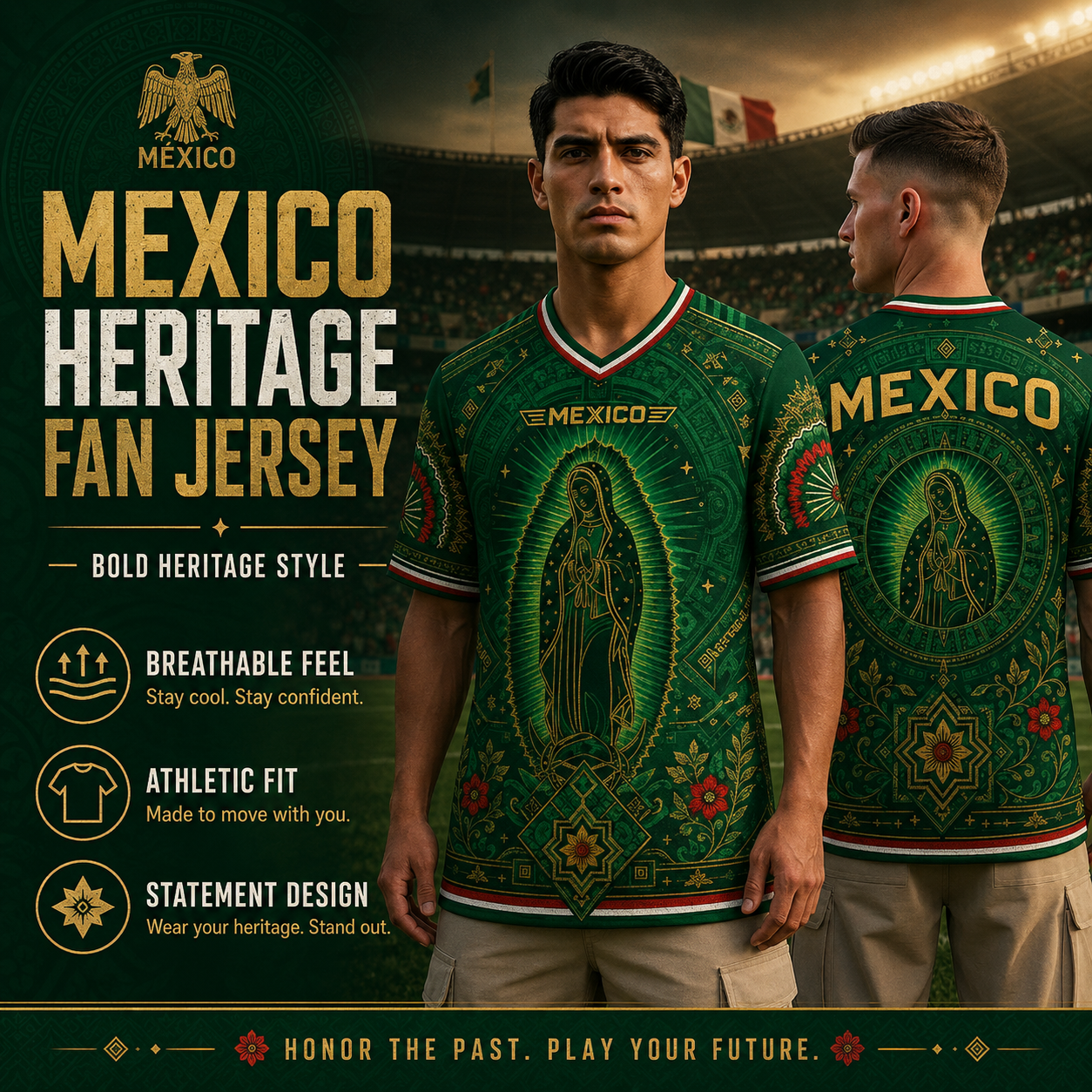🇲🇽 Mexico Heritage Soccer Jersey – Green V-Neck Football Fan Shirt for Men & Women
