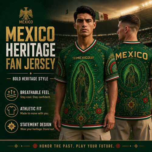🇲🇽 Mexico Heritage Soccer Jersey – Green V-Neck Football Fan Shirt for Men & Women