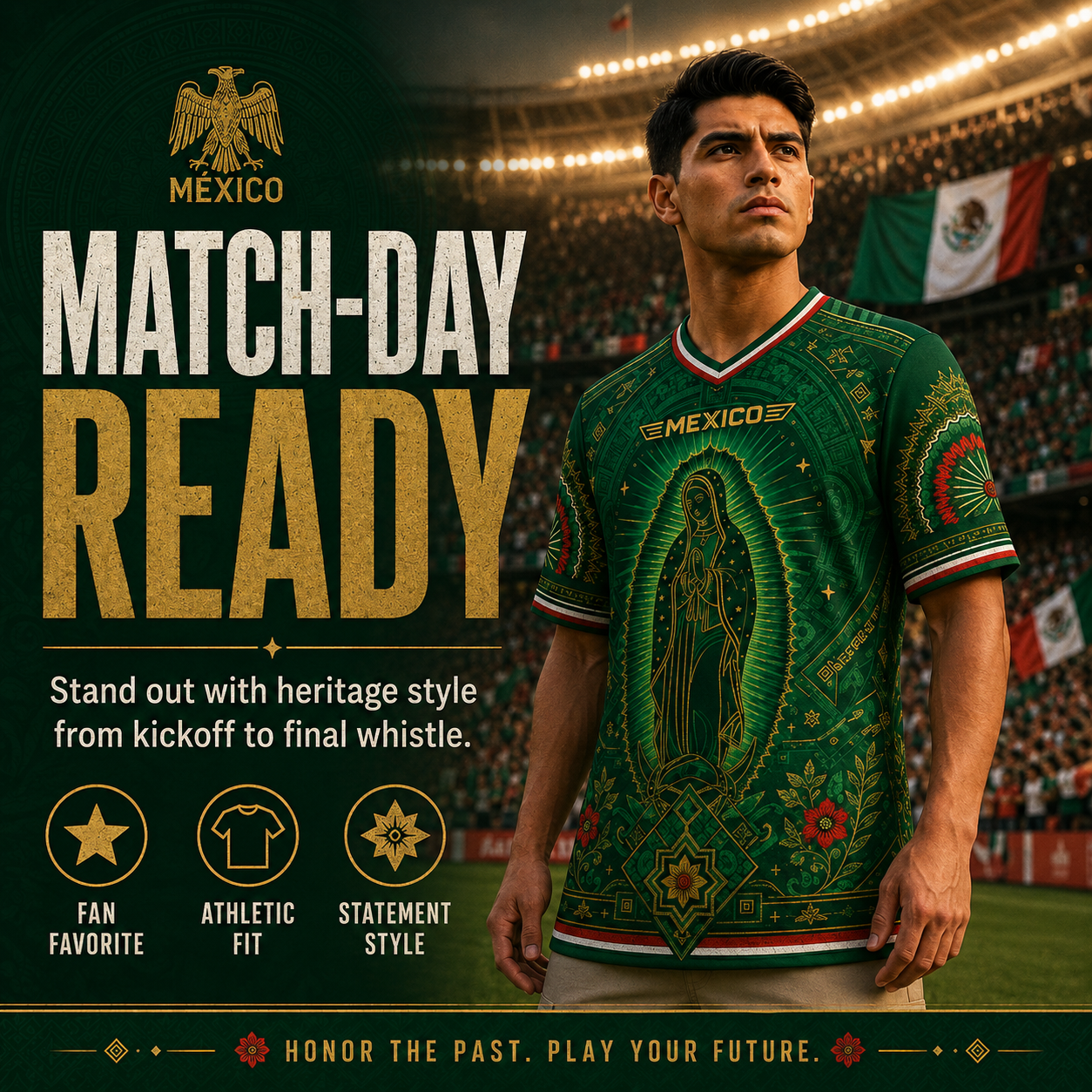 🇲🇽 Mexico Heritage Soccer Jersey – Green V-Neck Football Fan Shirt for Men & Women