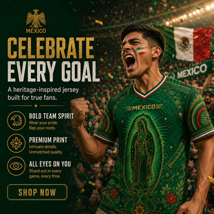 🇲🇽 Mexico Heritage Soccer Jersey – Green V-Neck Football Fan Shirt for Men & Women