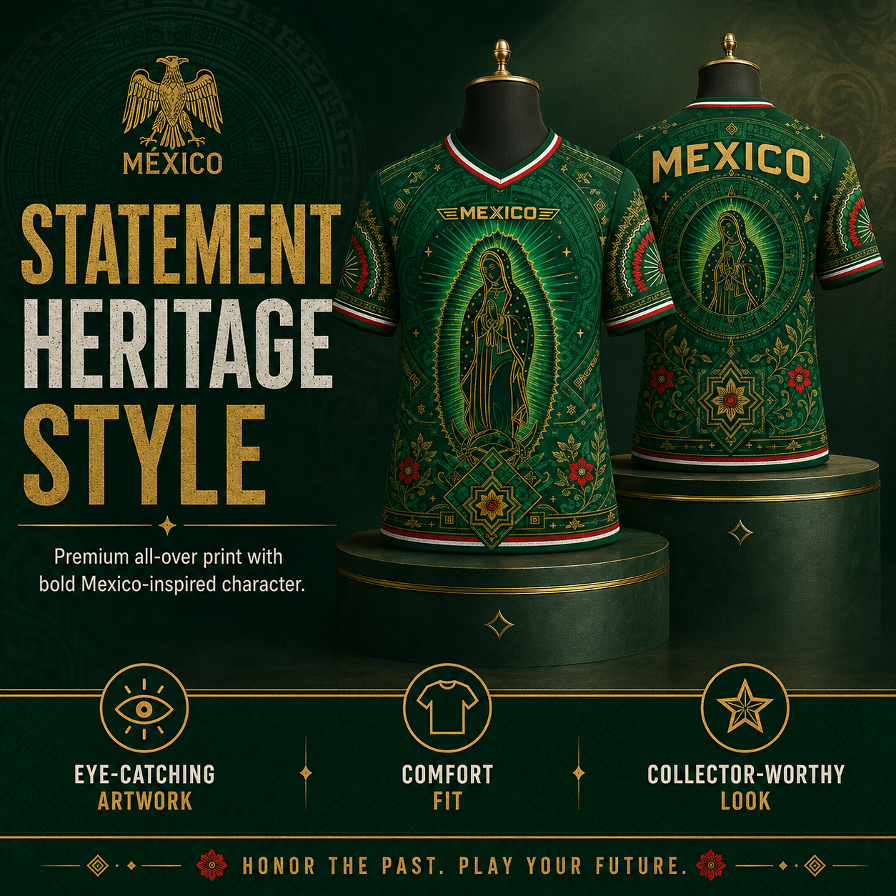 🇲🇽 Mexico Heritage Soccer Jersey – Green V-Neck Football Fan Shirt for Men & Women
